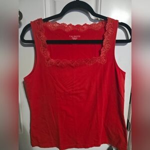 Talbots Orange Lace Trim Square Neck Sleeveless Jersey Tank Top Petites Size L